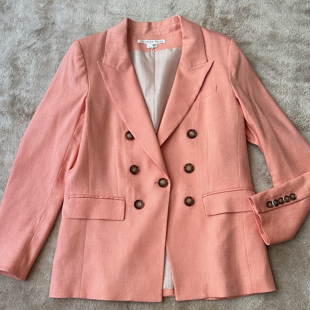 Veronica Beard CORAL Double-Breasted Linen Blend Blazer